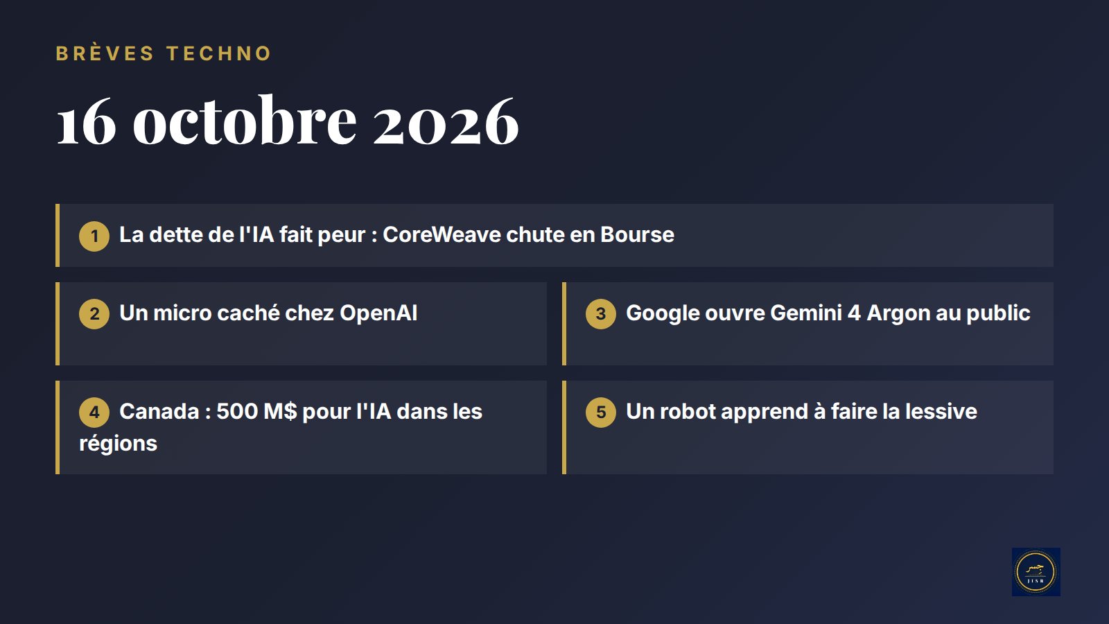 Brefs Techno 🤖 — 16 octobre 2026 : la dette de l'IA fait peur, un micro caché chez OpenAI, un robot qui fait la lessive