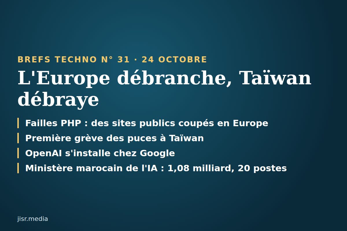Brefs Techno 🤖 — 24 octobre 2026 : l'Europe débranche ses sites, première grève des puces à Taïwan, OpenAI chez Google